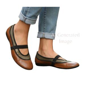 Sesto Meucci Brown Leather Gold Tone Metallic Mesh Mary Jane Ballet Flats Sz 8 N